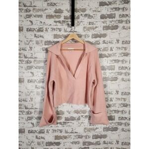 L'academie Sweater Size Large Pink Ribbed Collared‎ Crop Harvey